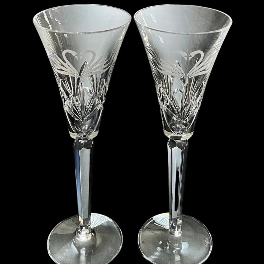 VINTAGE WATERFORD CRYSTAL WEDDING TOASTING FLUTE ONE PAIR SWANS MADE IN IRELAND